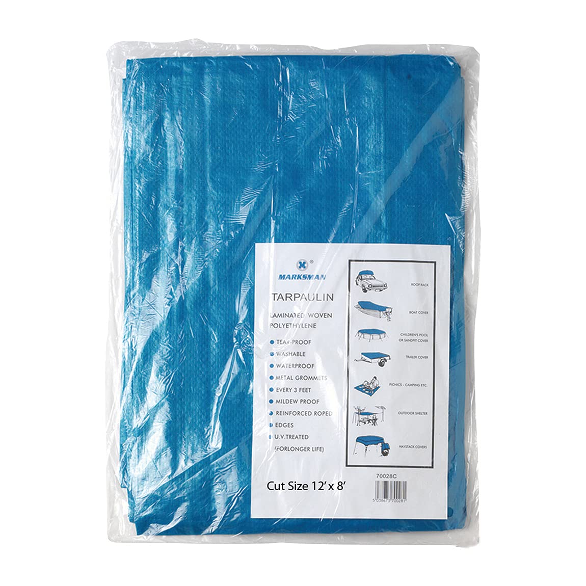 Bargains-Galore Blue Heavy Duty Tarpaulin Cover - Camping Tarp, Strong & Durable Coverage | Waterproof Ground Sheet, Store & Organise, Multi Purpose Outdoor Garden, Household | 12" X 8"