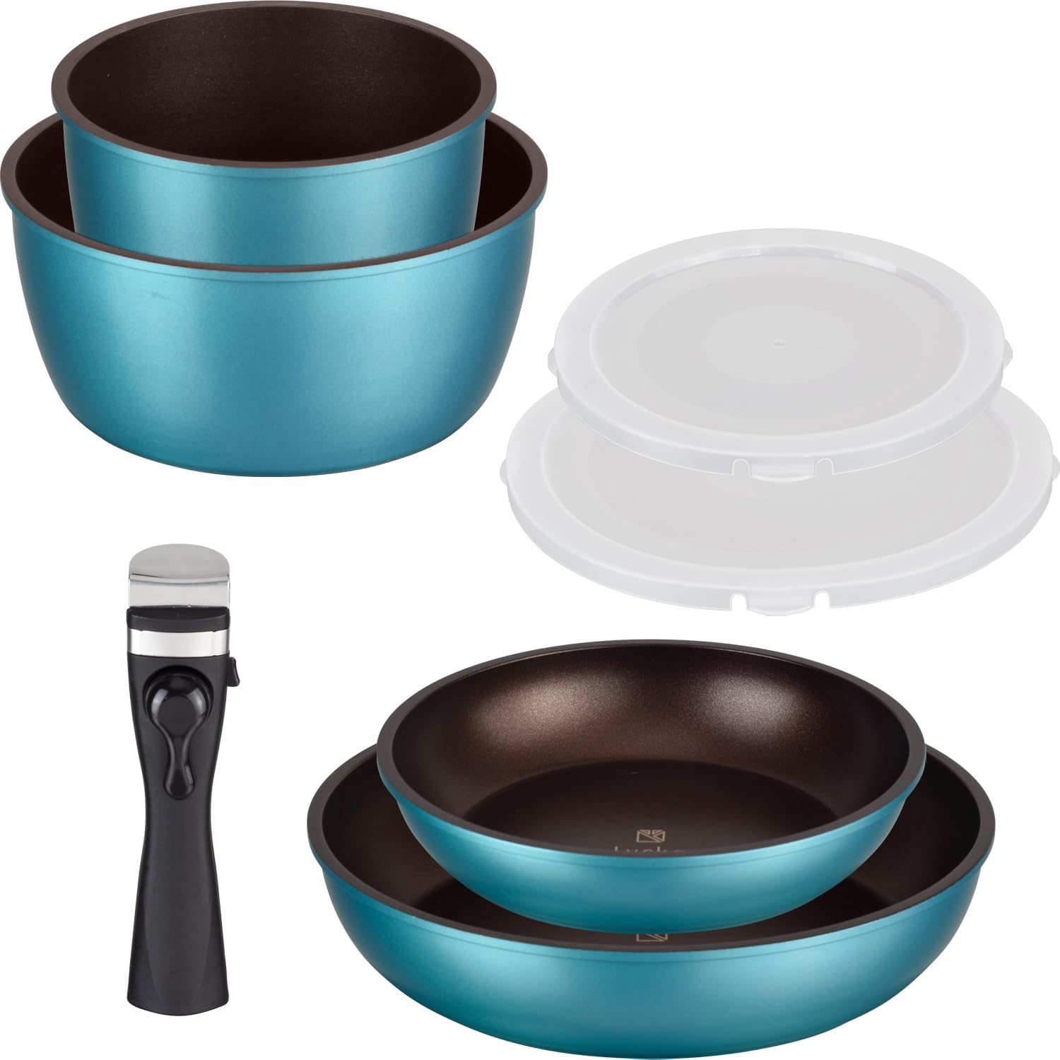 Amazon.co.jp: フライパンセット 7点 ターコイズ 取っ手が取れる