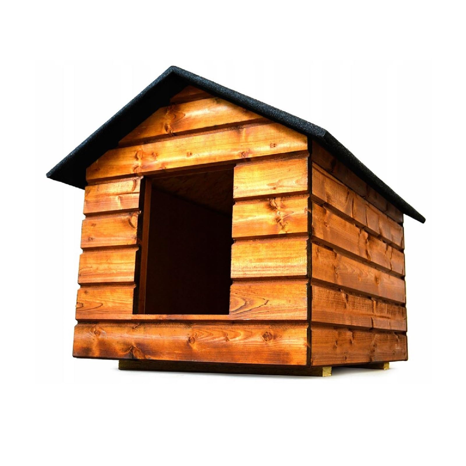 QLS Ocieplana buda dla psa z zasłoną 80 x 60 cm palisander | Długość wnętrza 72 cm, wejście 32 x 25 cm. Zimoodporne schronienie drewniane na zewnątrz