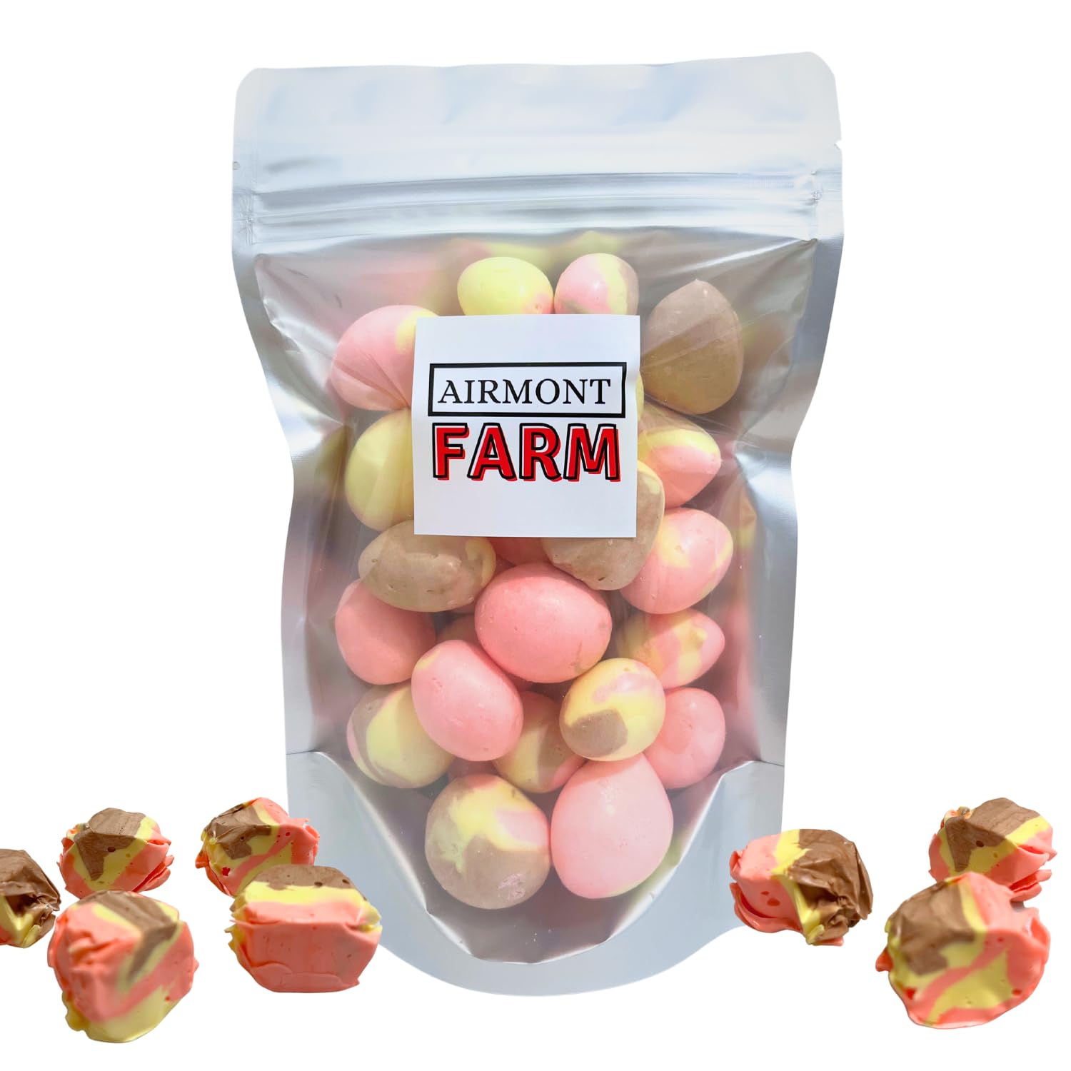Freeze-Dried Candy Salt Water Taffy 2 oz - Cut To Bite Sized Pieces - Ships In Box - Deliciously Crunchy, Intense Flavor, Lightweight Snack (Banana Split)