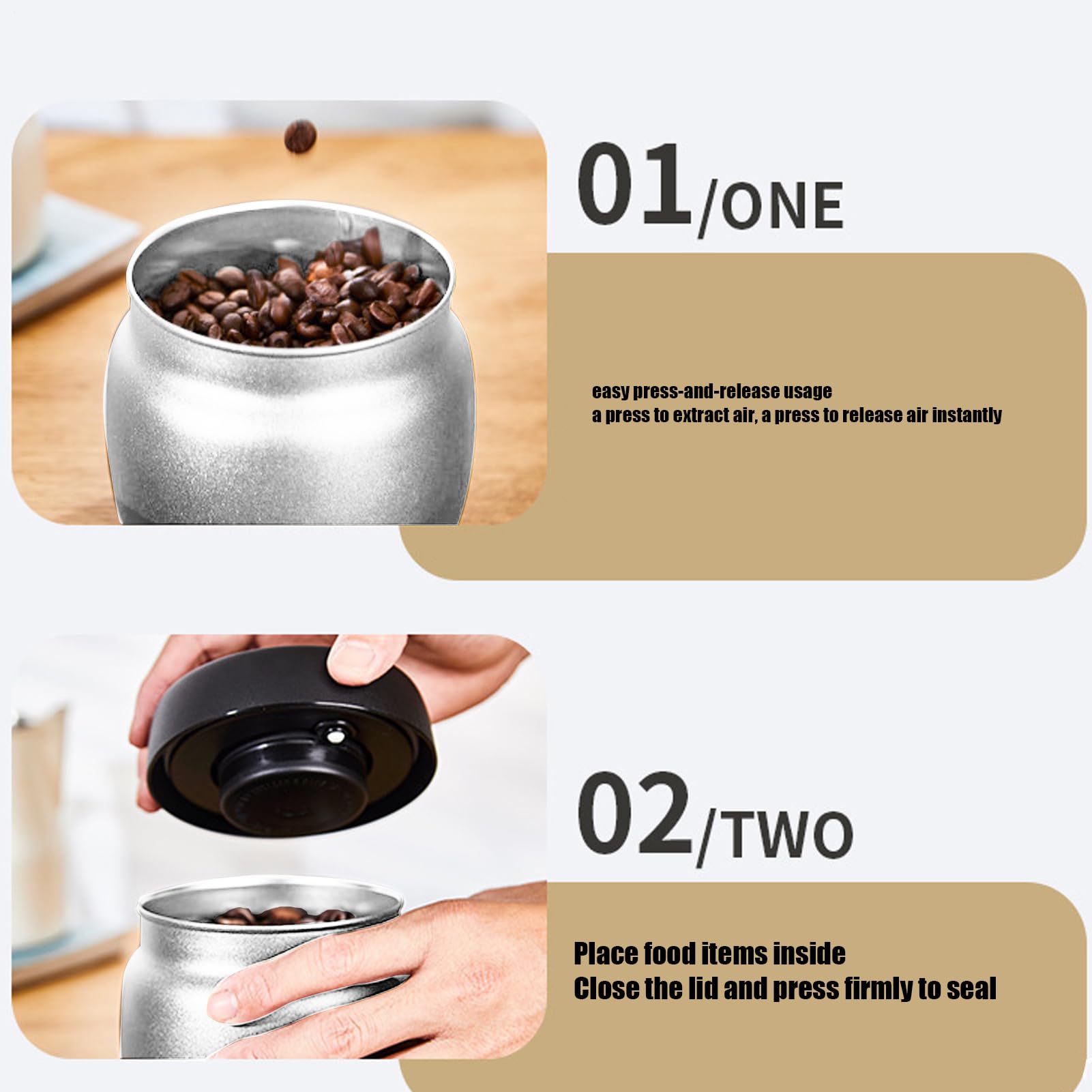 Barattolo per caffè, design a bocca larga, organizer per alimenti da cucina, contenitori ermetici per caffè, per terra, zucchero, tè, prodotti secchi, noci, farina