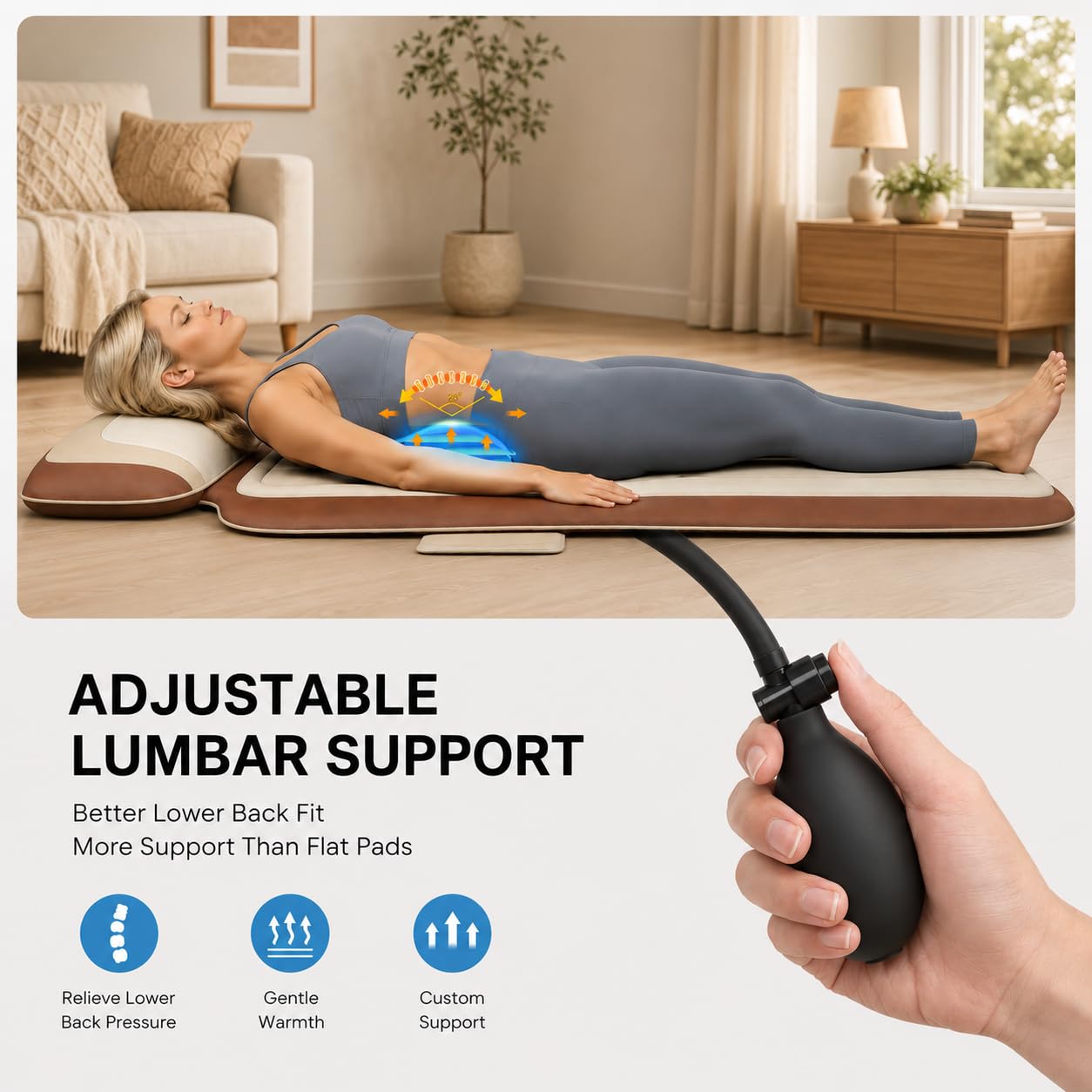 Alfombrilla de masaje de cuerpo completo con calor, masajeador de espalda para sillón reclinable con soporte lumbar, calefacción y vibración, almohadilla de silla de masaje para personas mayores