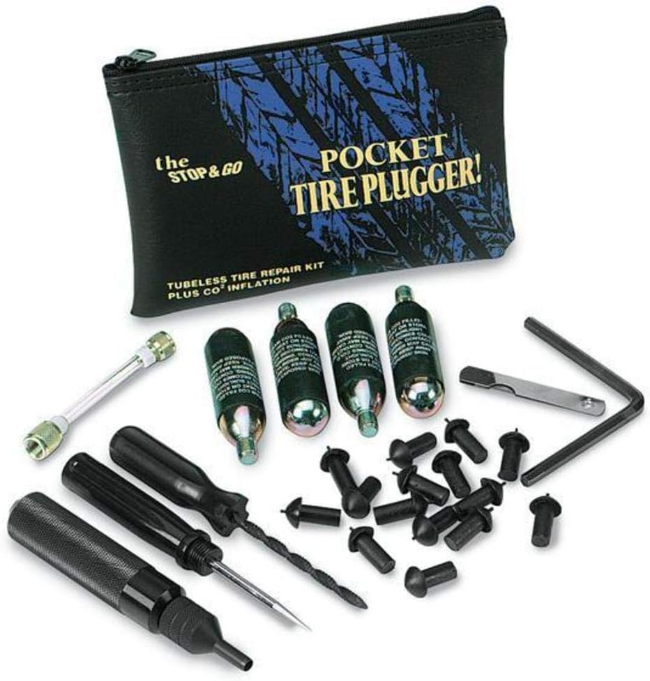 1001 28 Piece Tubeless Tire Pocket Plugger Repair Kit & CO2 for Punctures and Flats on Motorcycle, ATV, & Utility Vehicle (15 Mushroom Plugs)
