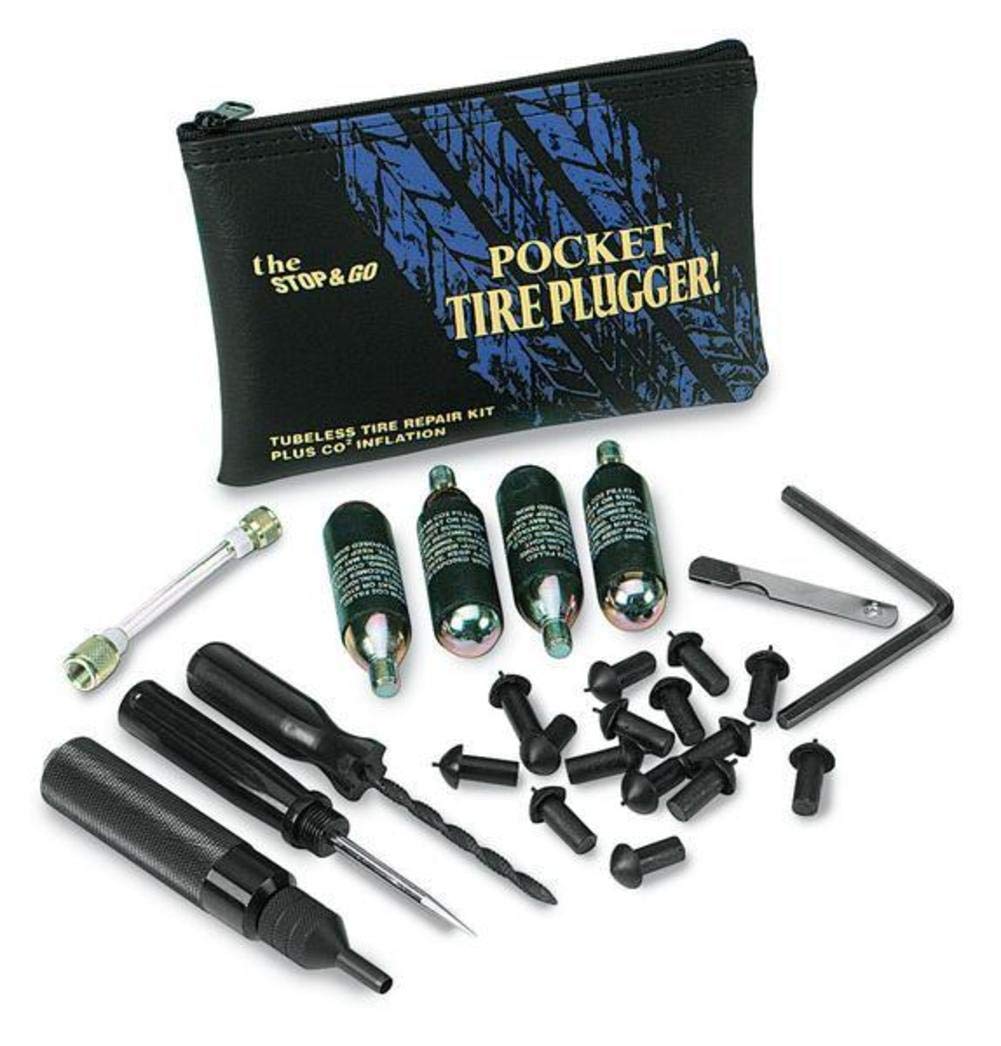 Stop & Go 1001 28 Piece Tubeless Tire Pocket Plugger Repair Kit & CO2 for Punctures and Flats on Motorcycle, ATV, & Utility Vehicle (15 Mushroom Plugs)