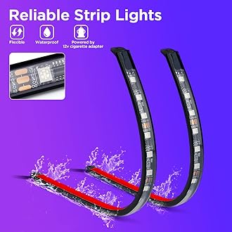 Xprite Dreamcolor LED Neon Car Interior Bluetooth Lights Strip with Remote & APP Control, Footwell Under Dash RGB Chasing Inside Light Kits, Cigarette Adapter for Vehicle Internal Trucks SUV UTV ATV