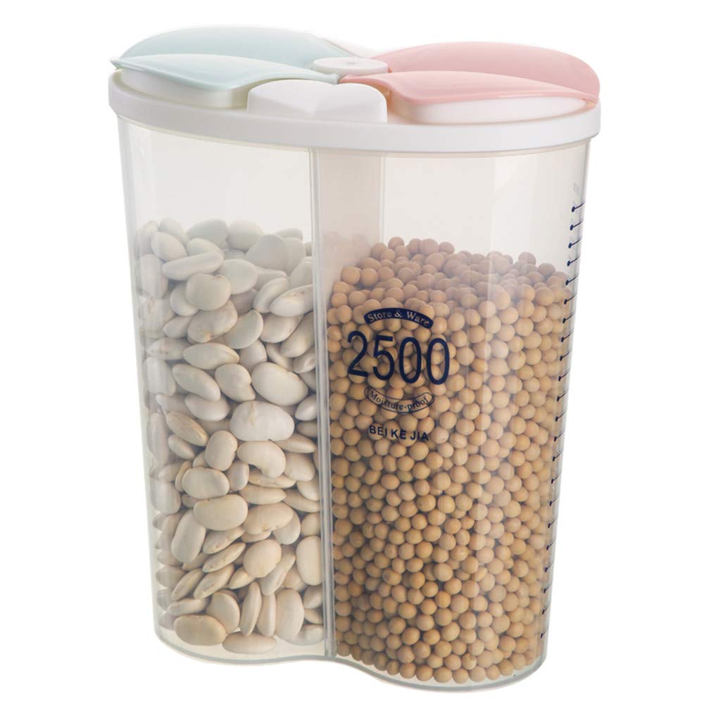 Jmahm Mix Colors Cereal Dispensers Tubs Food Storage Containers Pasta Airtight Clear Plastic With Multiple Spaces Calibration Keep Food Fresh Dry (2500Ml / 2 Grid, )
