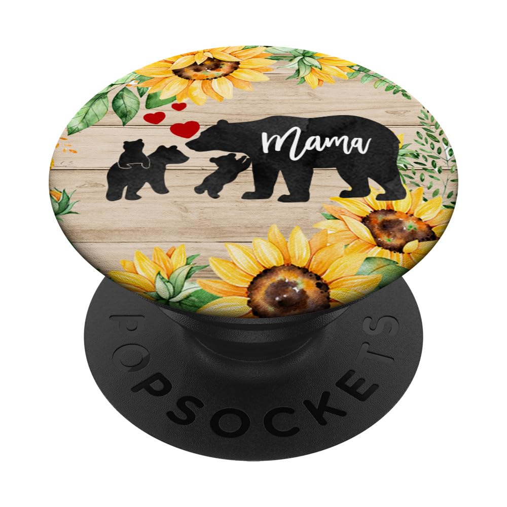 Mama Bear 3 Baby Cubs and Hearts Cottage Chic Sunflowers PopSockets PopGrip: Swappable Grip for Phones & Tablets PopSockets Adhesive PopGrip