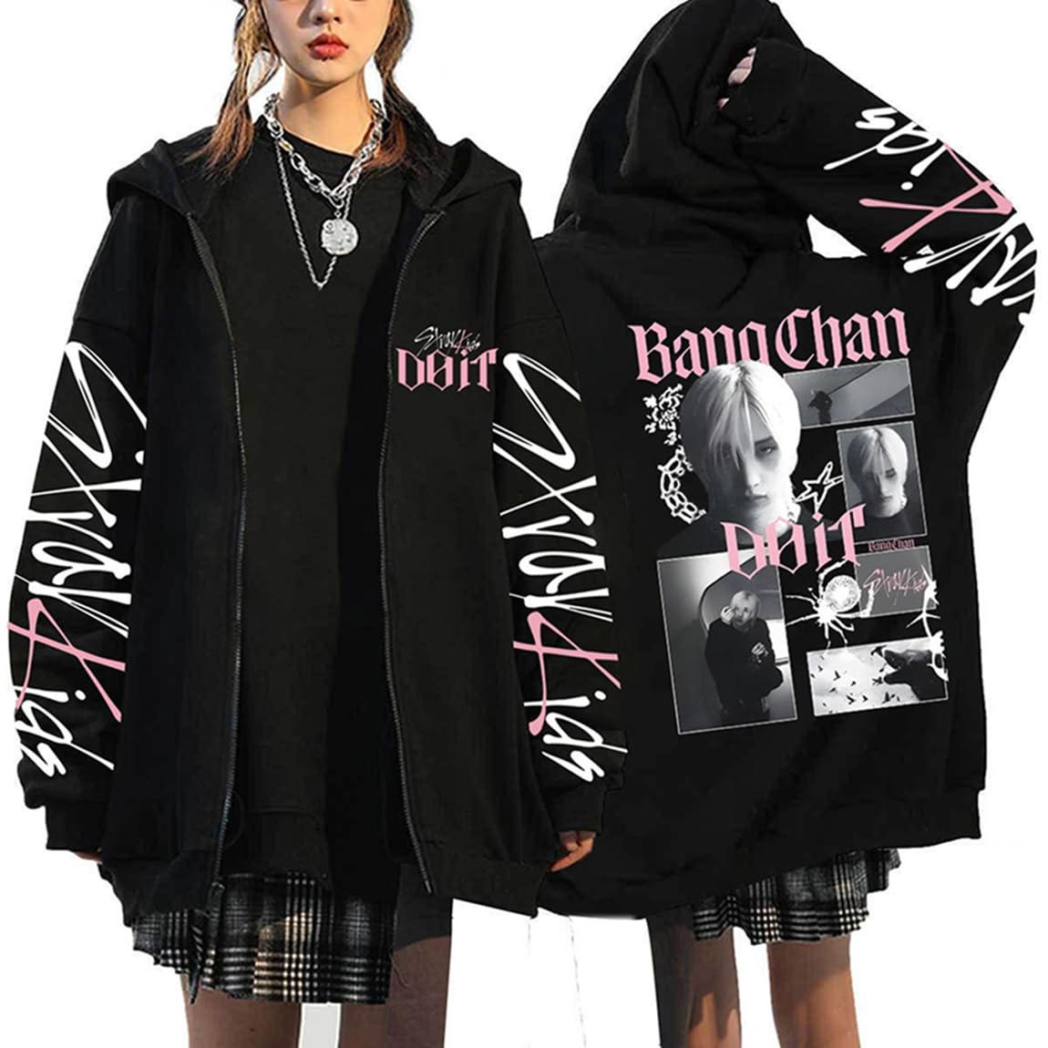 Sweat Capuche Zippé Y2K Stray DO IT – Hoodie Streetwear E-Girl avec Imprimé BangChan Lee Know Changbin Hyunjin Han Felix Seungmin I.N, Sweat Casual Unisexe