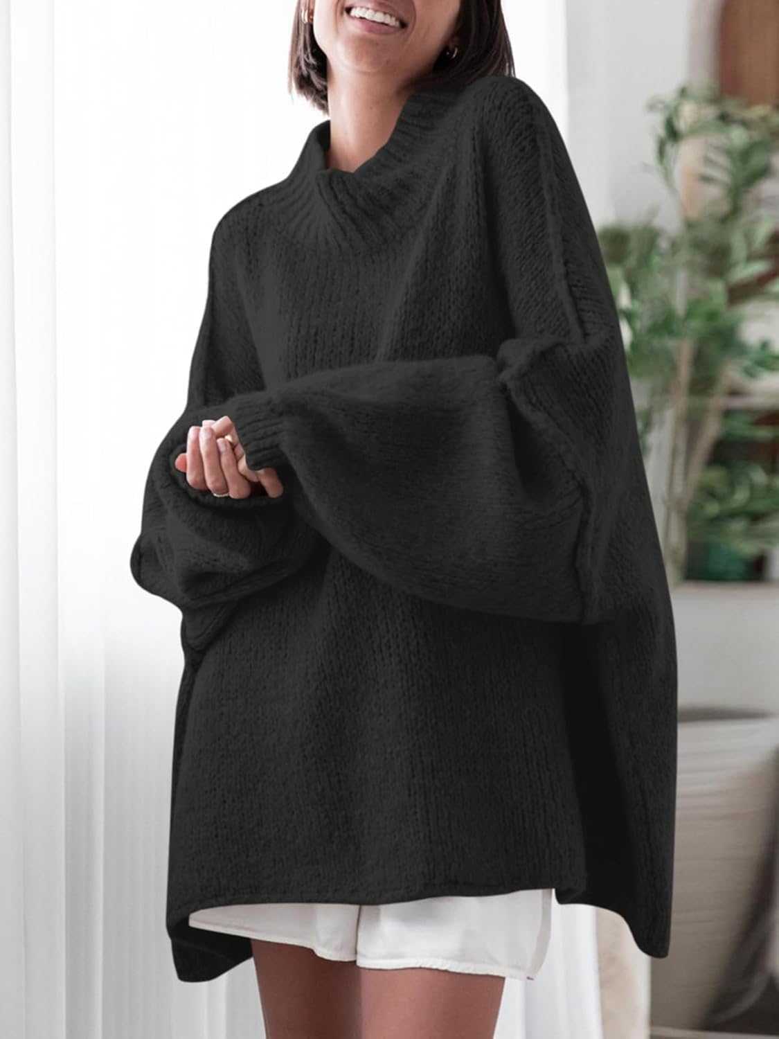 Saodimallsu Womens Oversized Sweaters Mock Neck Batwing Long Sleeve 2026 Fall Trendy Ribbed Knit Casual Tunic Sweater - Image 2