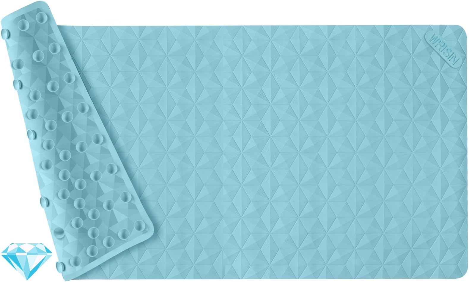 WRISIN Non Slip Bathtub Mat for Bath Tub Shower Safety - Natural Rubber Mat with Suction Cups ＆ Drain Holes - BPA/PVC Free Large Bathroom Mat - Machine Washable - Unique Diamond Pattern - 17 × 35 Inch