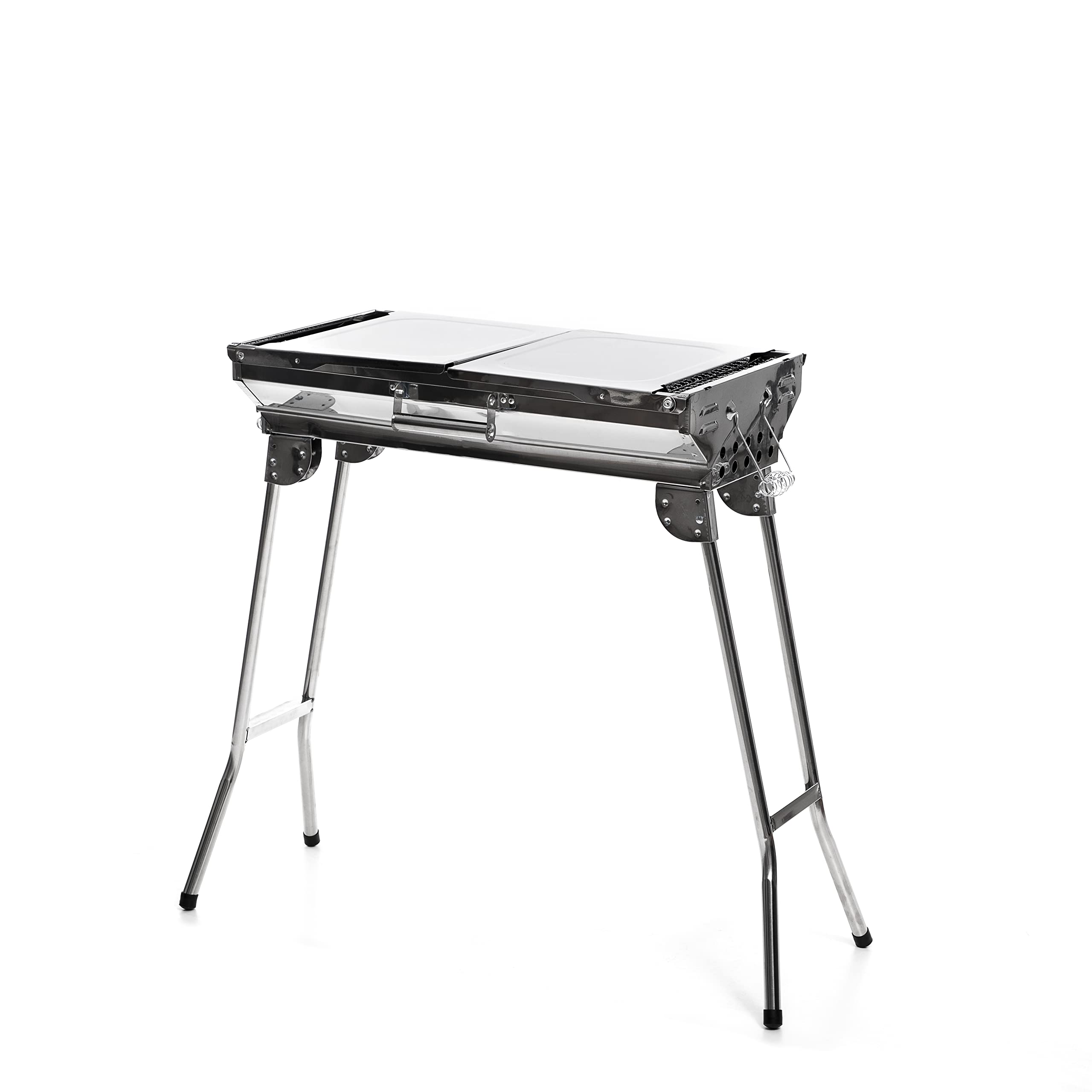 InnovaGoods® Zusammenklappbarer Holzkohlegrill aus Edelstahl, Tragbar, Leicht zu reinigen, ideal für Picknicks, Camping, Garten, Strand. Rostfreier Stahl.