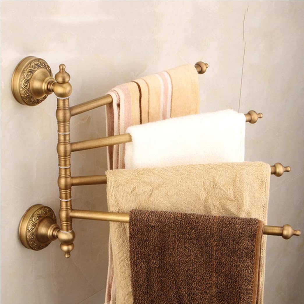 Retro Bronzo Toallero Giratorio para Baño, Barra De Toalla De Latón De 4 Brazos, Soporte De Toalla Montado En La Pared Que Ahorra Espacio con Gancho Gold