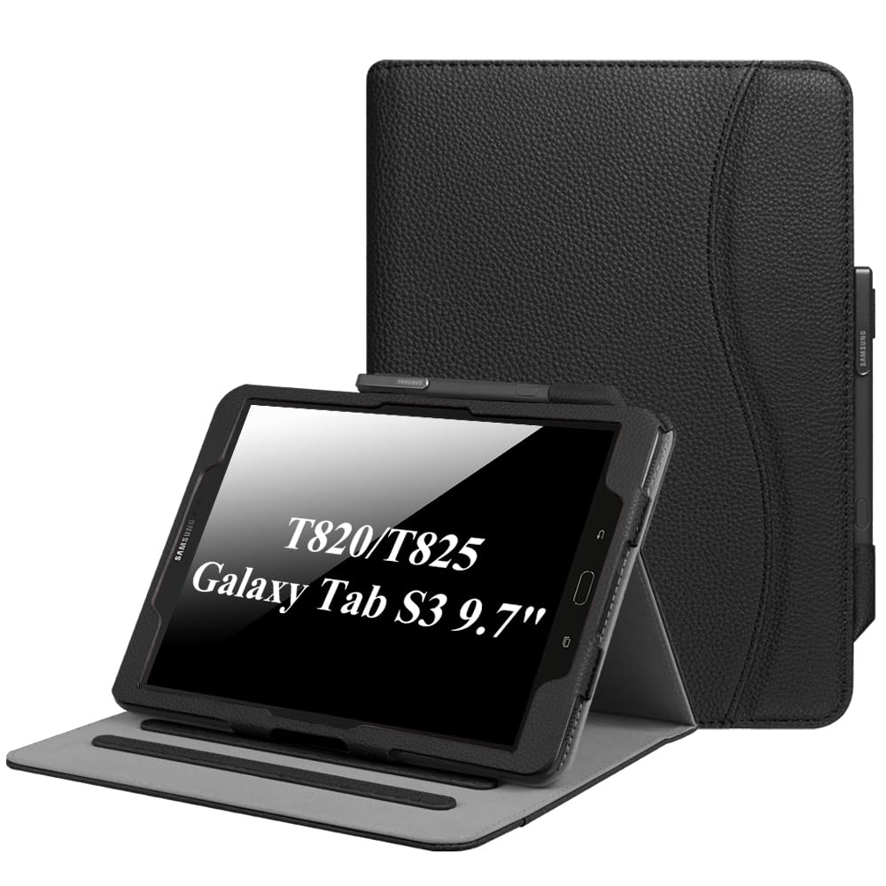 FINTIE Case for Samsung Galaxy Tab S3 9.7-Inch Tablet (SM-T820/T825) - [Corner Protection] Multi-Angle Viewing Stand Cover with Protective S Pen Holder Card Pocket Auto Sleep/Wake, Black