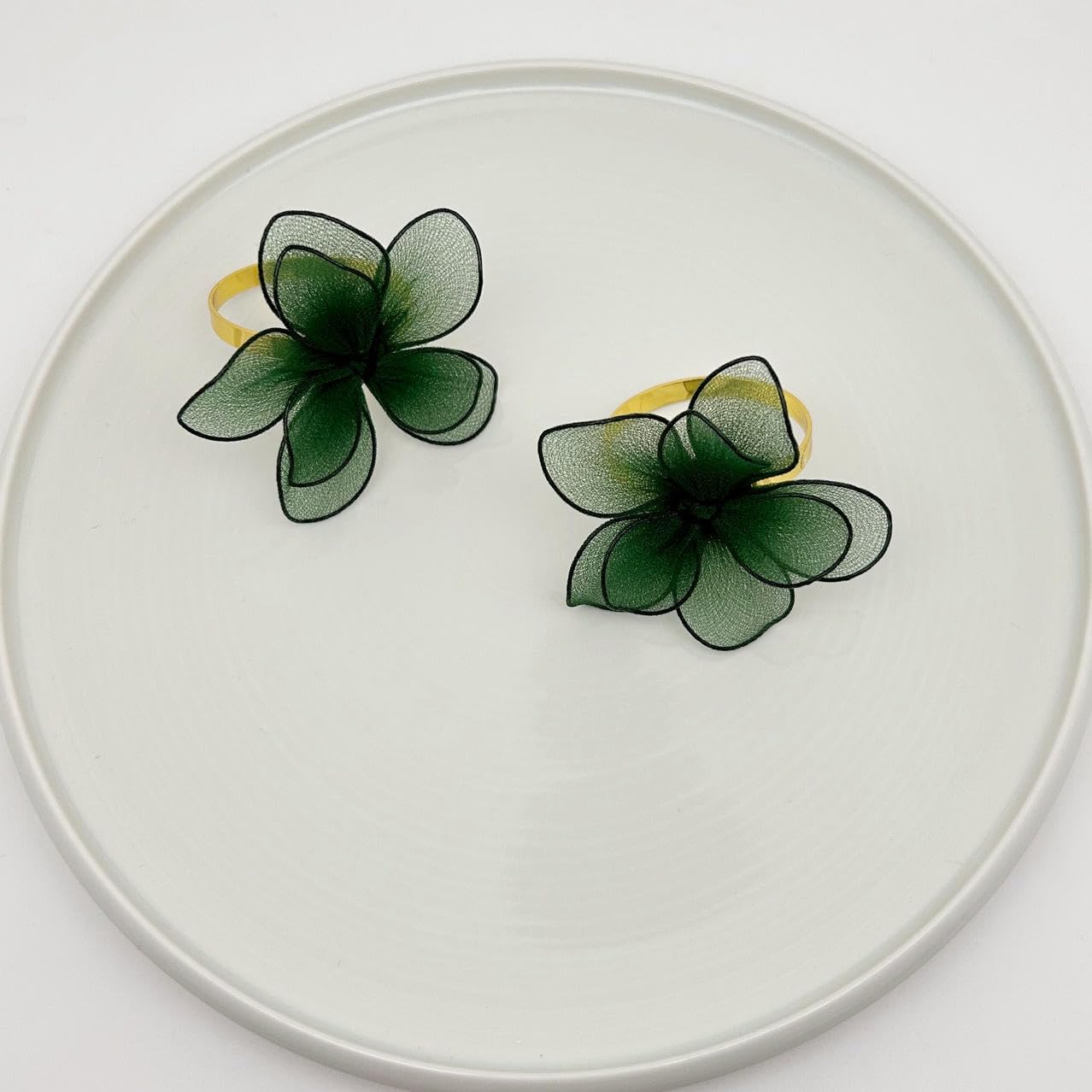 Réutilisable Lot de 100 Ronds De Serviette Personnalisés a Double Couche en Forme De Fleur 3D Vert pour Banquets D'Hôtels Festivals Fêtes Et Célébrations
