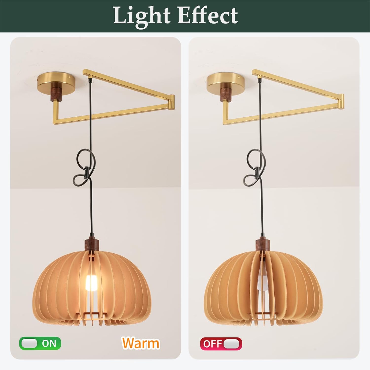 Skyblaze Adjustable Swing Arm Pendant Light Vintage Dining Room Light Flexible Hanging Light Fixtures Wood Pendant Light for Dining Room