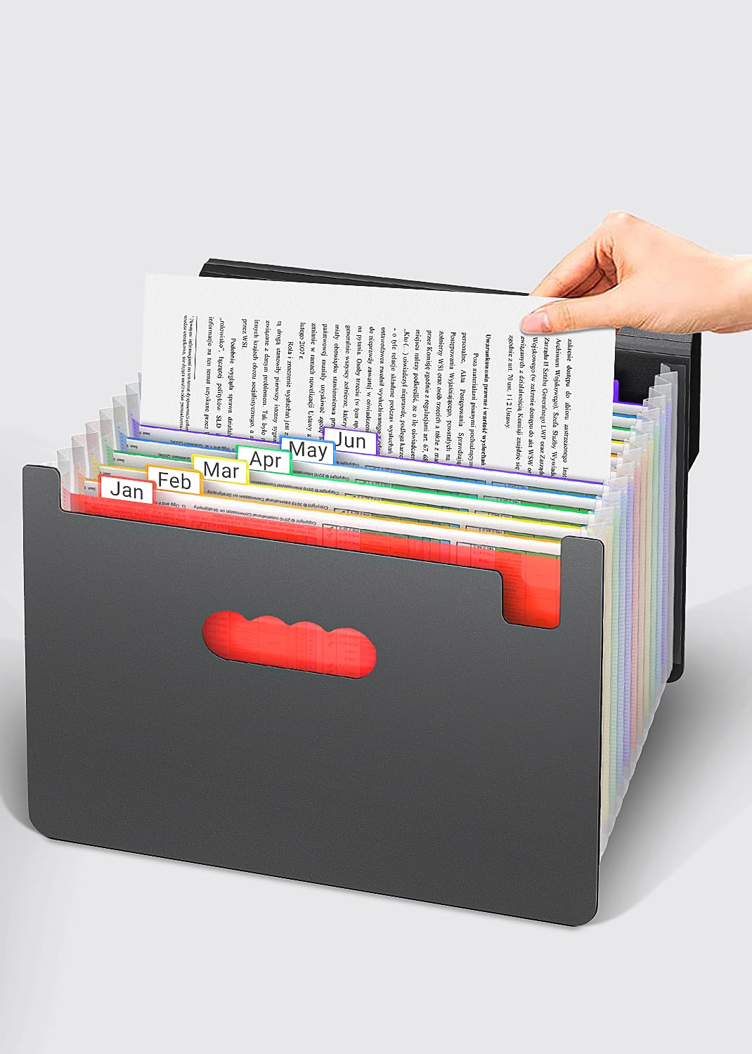 Vanulee File Organiser Box File Folder,13 Pockets Document Organiser Concertina File Expanding Filing Folders for A4 Paperwork,Paper Bills Receipt File Box Filing Cabinet,Sturdy Handle,2X Tabs,Matte - Image 4