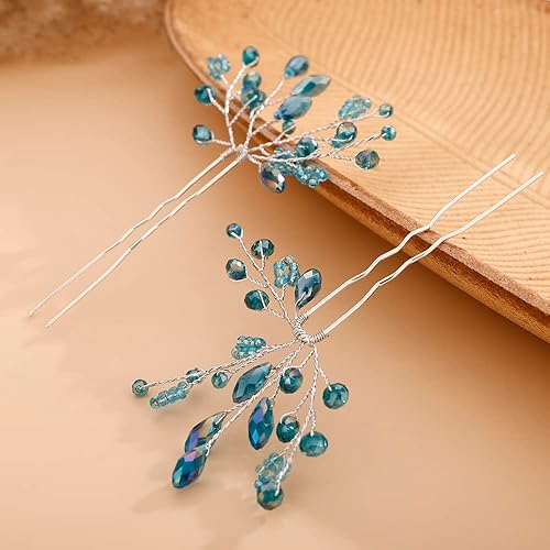 Miniatura 8 de Teyglen Juego de 2 alfileres de cristal para novia de boda, cuentas de diamantes de imitación rojos, accesorios para el cabello de novia, oro,