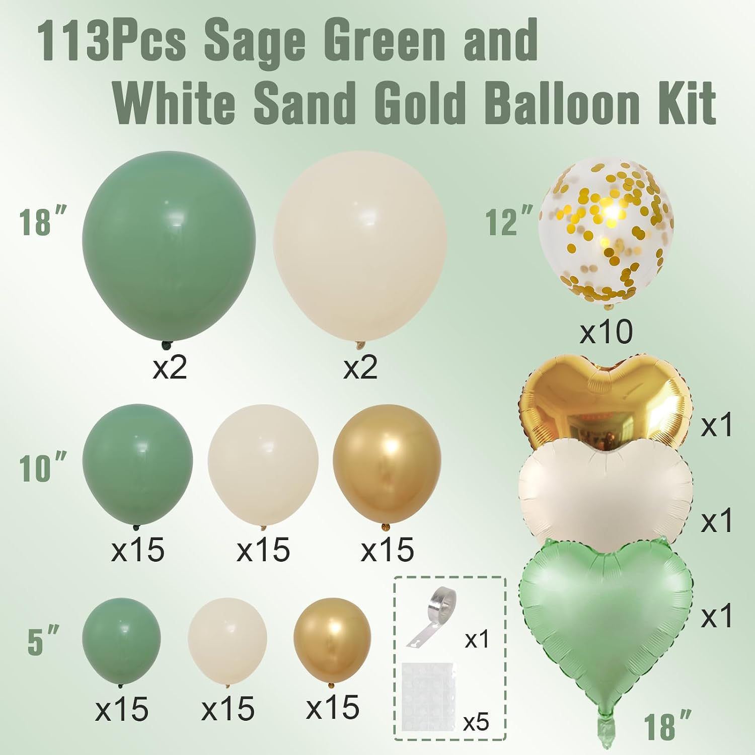 Kit Arche Ballon Anniversaire Vert et Or, 113 Pièces Arche Ballon Vert Sauge - Analyse des détails et conception