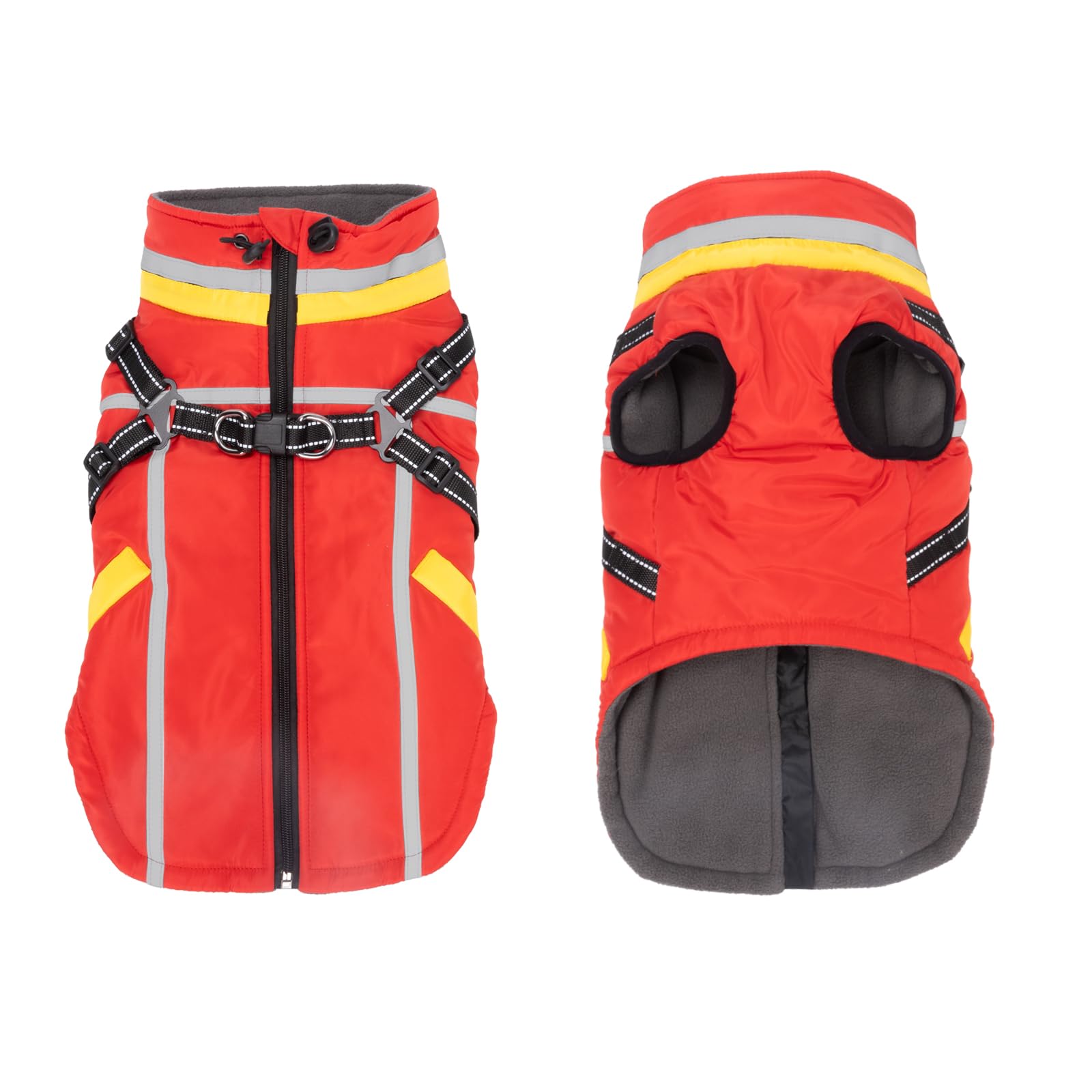 FEimaX Dog Coat with Harness Waterproof Warm Dog Coats Reflective Adjustable Pet Fleece Jacket Doggie Windproof Outdoor Winter Clothes Puppy Cold Weather Snow Vest for Small Medium Dogs (M, Red)