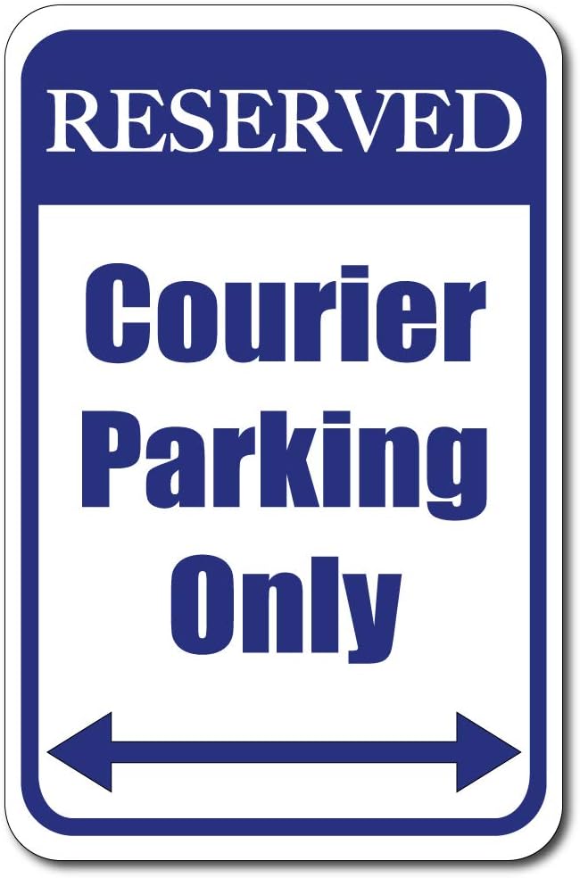 VictoryStore Parking Only Signs: Courier Parking Aluminum Sign, Size 12 Inches by 18 Inches, Set of 2 (Blue and White)