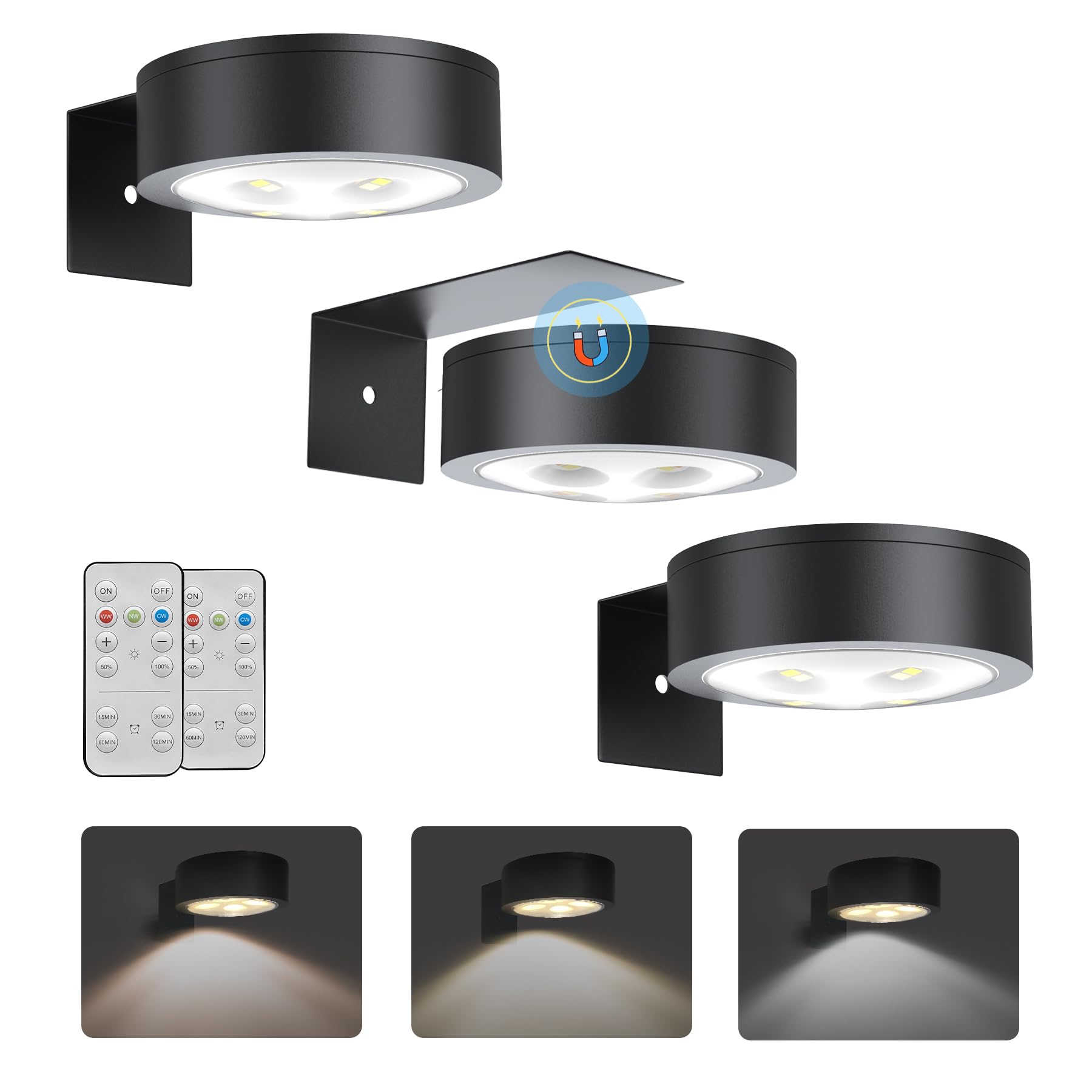 Blisaleiip 3Pcs Picture Light Battery Operated,Remote Painting Light for Wall with 3 Lighting, 60H Art Display Light with Dimmable Timer-Off,Wireless Wall Picture Light for Frame Portrait Puck Lights