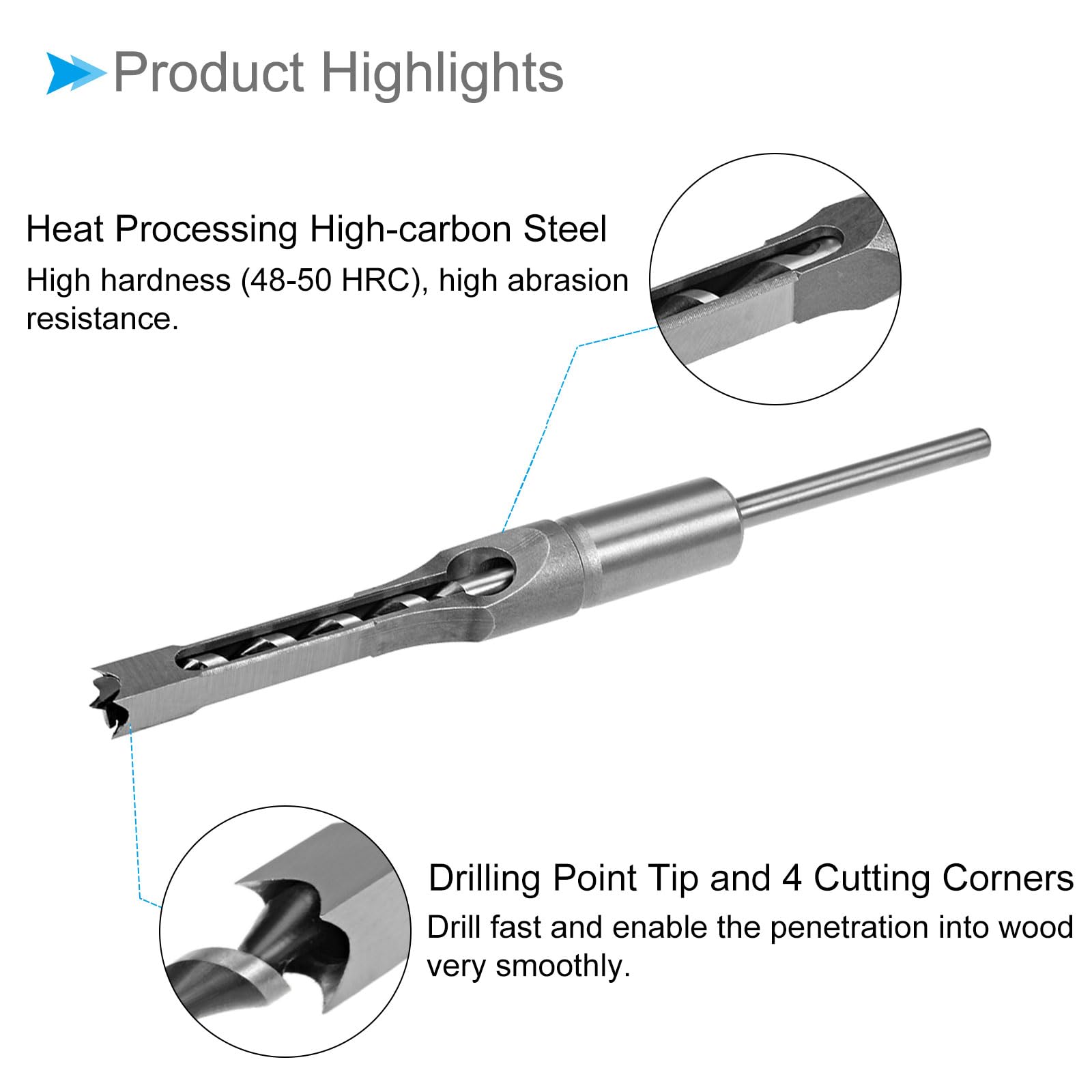 CoCud Square Hole Drill Bit, 3/8"x8.3" High Carbon Steel Square Eye Hollow Chisel Auger with Case - Image 4