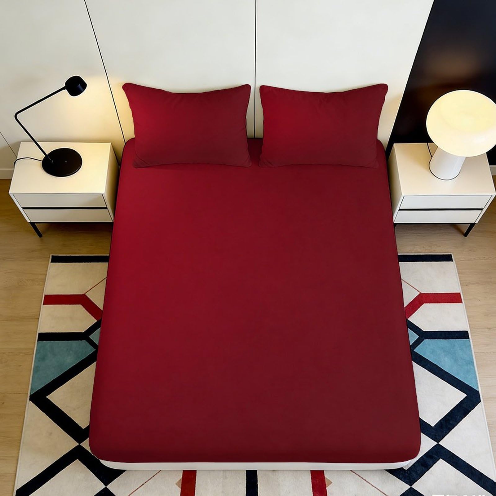 Pnayamiorkfel Style-4 3D Printed Burgundy Geometric Fitted Sheet Microfiber Soft Breathable Abstract Bed Cover For Bedroom Guest Room Decor Mattress Protection 90X200x25cm