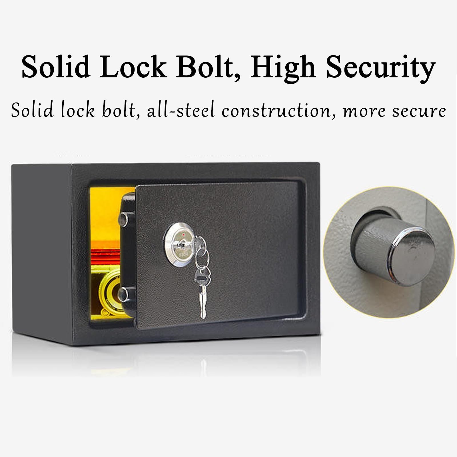 Piccola cassaforte ignifuga con chiave, cassetta di sicurezza in acciaio impermeabile, cassaforte personale portatile casa for proteggere documenti d'identità, carte e gioielli(WHT,F)
