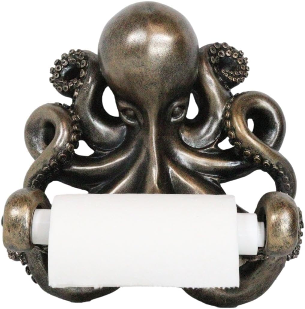Ebros Gift Giant Ocean Kraken Cthulhu Octopus Toilet Paper Holder Bathroom Wall Decoration 8.75" L Figurine