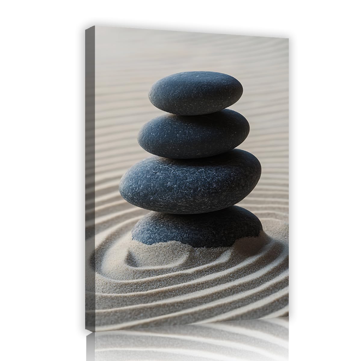 Via Vela Japanese Zen Decor, Zen Framed Wall Art for Bathroom, Stacked Stones on Rippled Sand Canvas Print, Buddhism Meditation Stones Picture, Spa Artwork 70x105cm