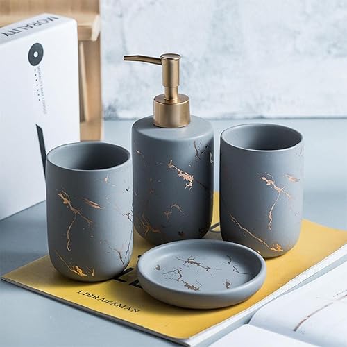 Miniatura 2 de Ceramics Creative - Juego de accesorios de baño con diseño de mármol negro dorado, 3 piezas, incluye dispensador de jabón, vasos, jabonera, juego