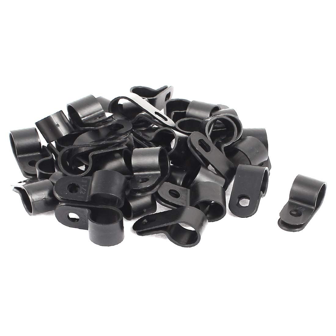 New Lon0167 50 Pcs Black Plastic R Type Cable Clip Clamp for 12mm Dia Wire Hose(50 Stück schwarzer Kunststoff R-Typ Kabelclip-Klemme für 12mm Durchmesser-Drahtschlauch