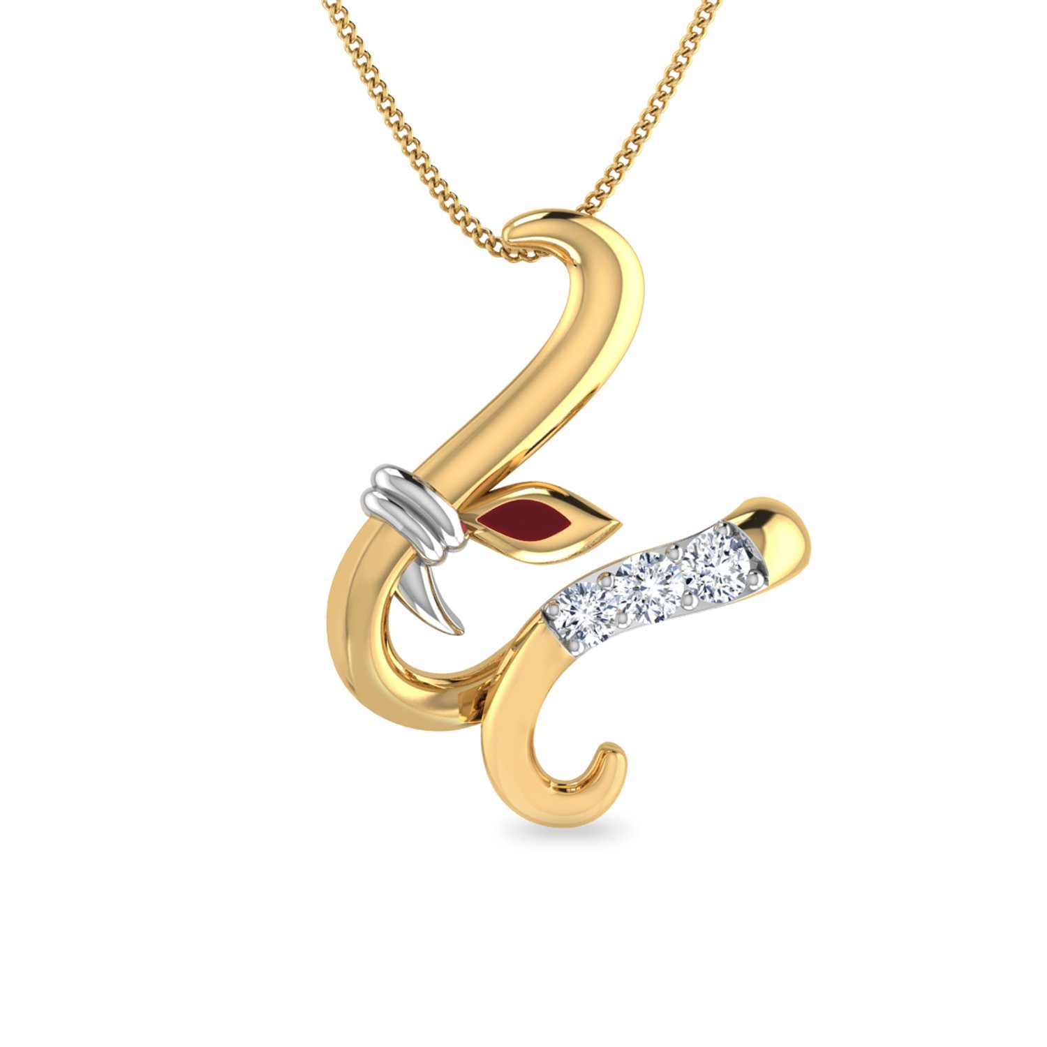 pc jeweller The Initial U Ganesha 18KT Yellow Gold and Diamond Pendant-picture-44