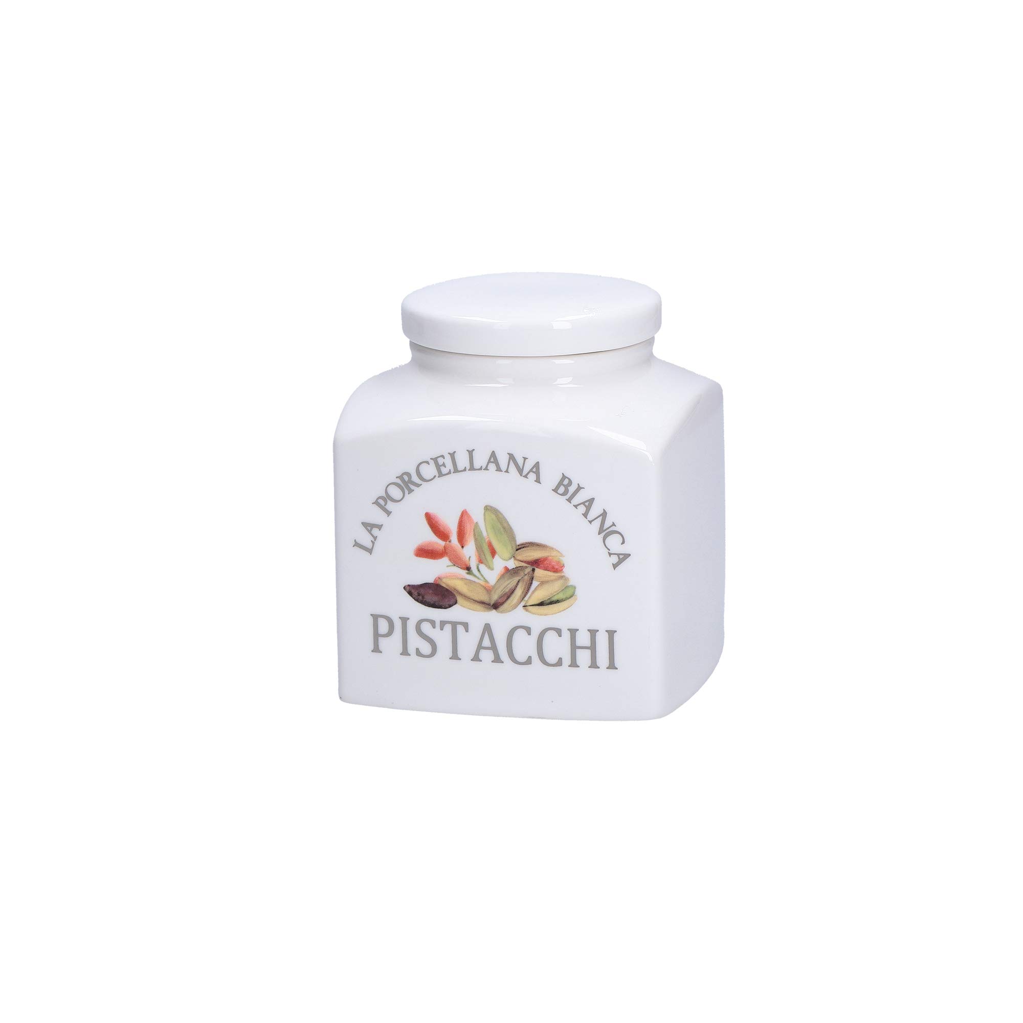 LA PORCELLANA BIANCA - Deco Pistachios Jar in Gift Box - Stores, Jars and Containers - Kitchen Jars - Porcelain - 500 CC; 9.5 x 9.5 x H 11.5 cm