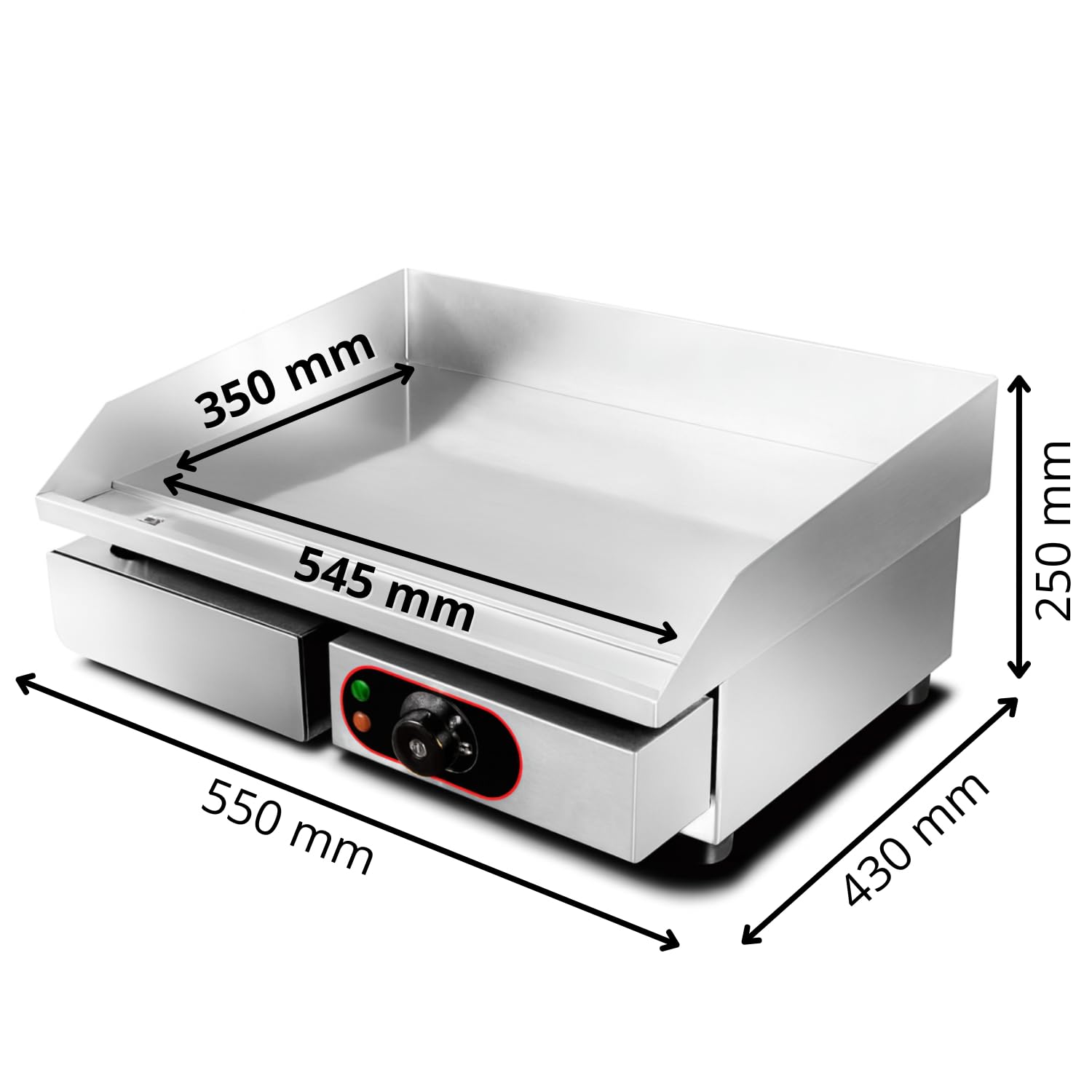 Plancha électrique de table 55 cm – thermostat réglable 300°C – 3 kW – bac récupérateur – acier inox