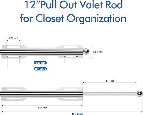 Miniatura 2 de FIRJOY Barra de valet de 12 pulgadas para armario extraíble (1 paquete, cromado)