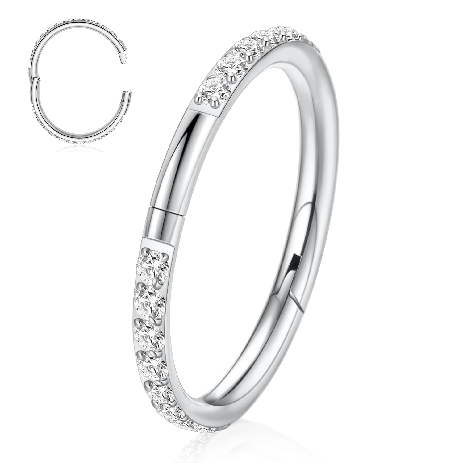 Titanium Nose Hoop Ring Half Closure Secure Hook Hinged Segment Ring 18G 16G Septum Daith Conch Cartilage Helix Rook Tragus Piercing Unisex Sleeper Earring