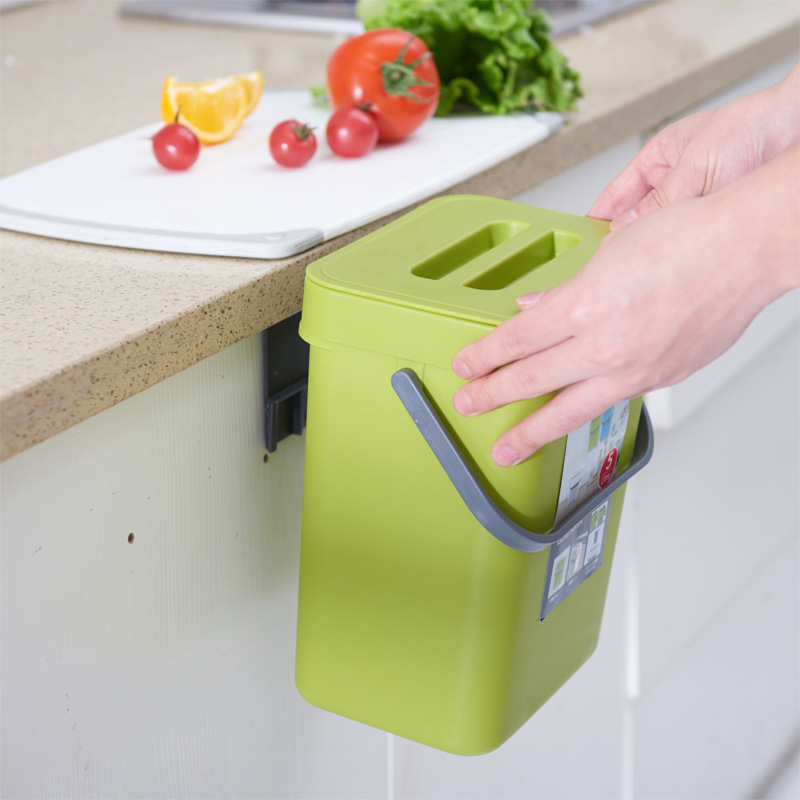 Image of Kitchen Waste Bin with Hooks 5L, Indoor Kitchen Sealed Under Sink for Kitchen, Food Waste Bin for Countertop (DarkGreen)