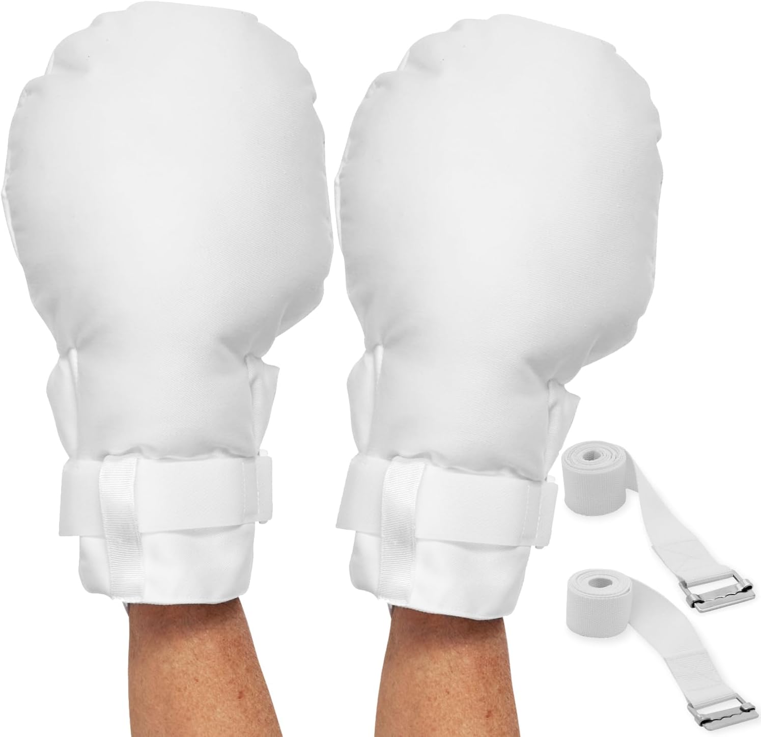 Medical Double Security Mitts - One Size Fits All Hand Restraint Gloves for Elderly & Medical Procedures -Made With Extra Padding for Comfort & Protection - Includes Bed Restraints - 2 Gloves