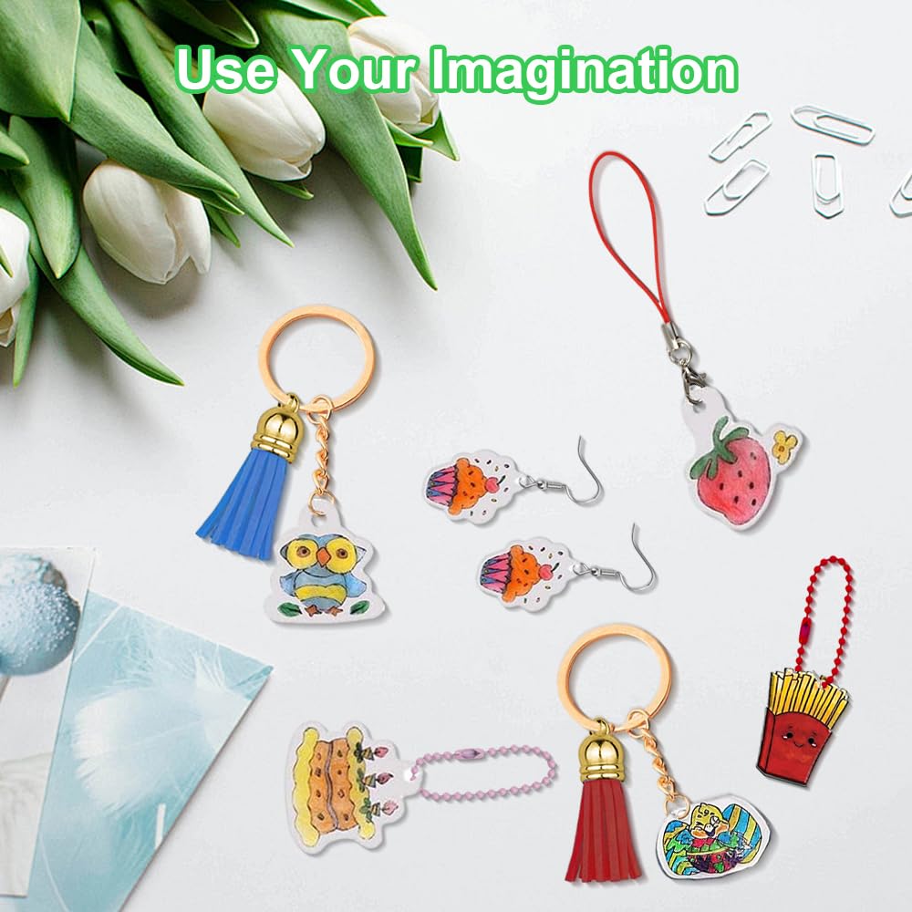 QIQN Plastique Fou Dingue Magique Papier Fou Kit de Feuille de Plastique Thermorétractable avec d'Accessoires Porte Clé pour DIY Artisanat L'Impression Le Bricolage à La Main Les Insignes (25 QIQN Plastique Fou Dingue Magique Papier Fou Kit de Feuille de Plastique Thermorétractable avec d'Accessoires Porte Clé pour DIY Artisanat L'Impression Le Bricolage à La Main Les Insignes (25