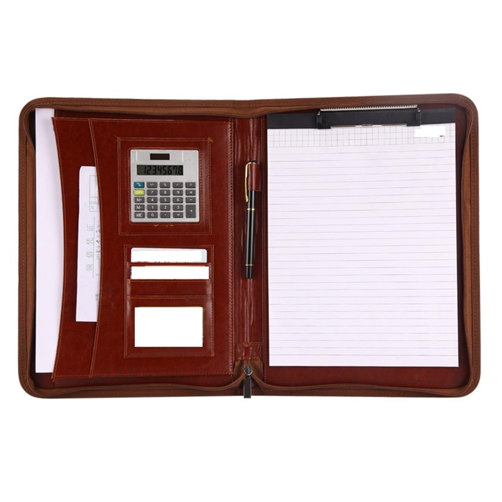 Carpeta De Documentos De Cuero Carpeta multifuncional A4 for conferencias, organizador de papelería empresarial, bolsa for documentos, carpetas archivos cuero for contratos, suministros oficina(Black)