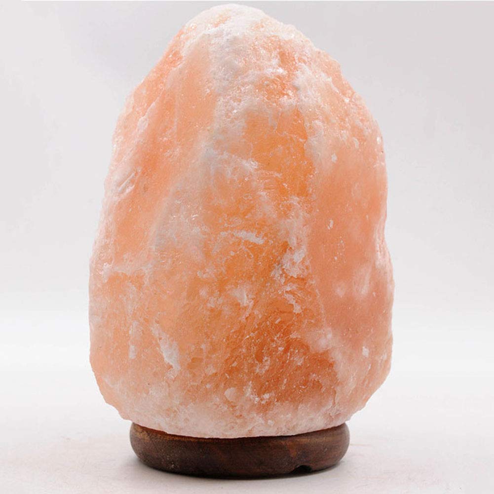 Lámpara de Sal para el hogar, lámpara de Sal Rosa del Himalaya, Cristal de Roca 100% Natural, Base de Madera, luz de Noche para Dormitorio con Fuente de luz