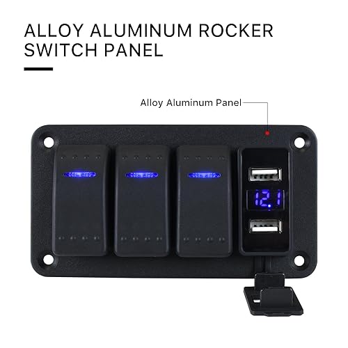 Miniatura 10 de Panel de interruptor basculante de 2 bandas con cargador USB dual de 4.8 amperios, voltímetro impermeable, 12 V, 24 V CC, interruptor basculante con