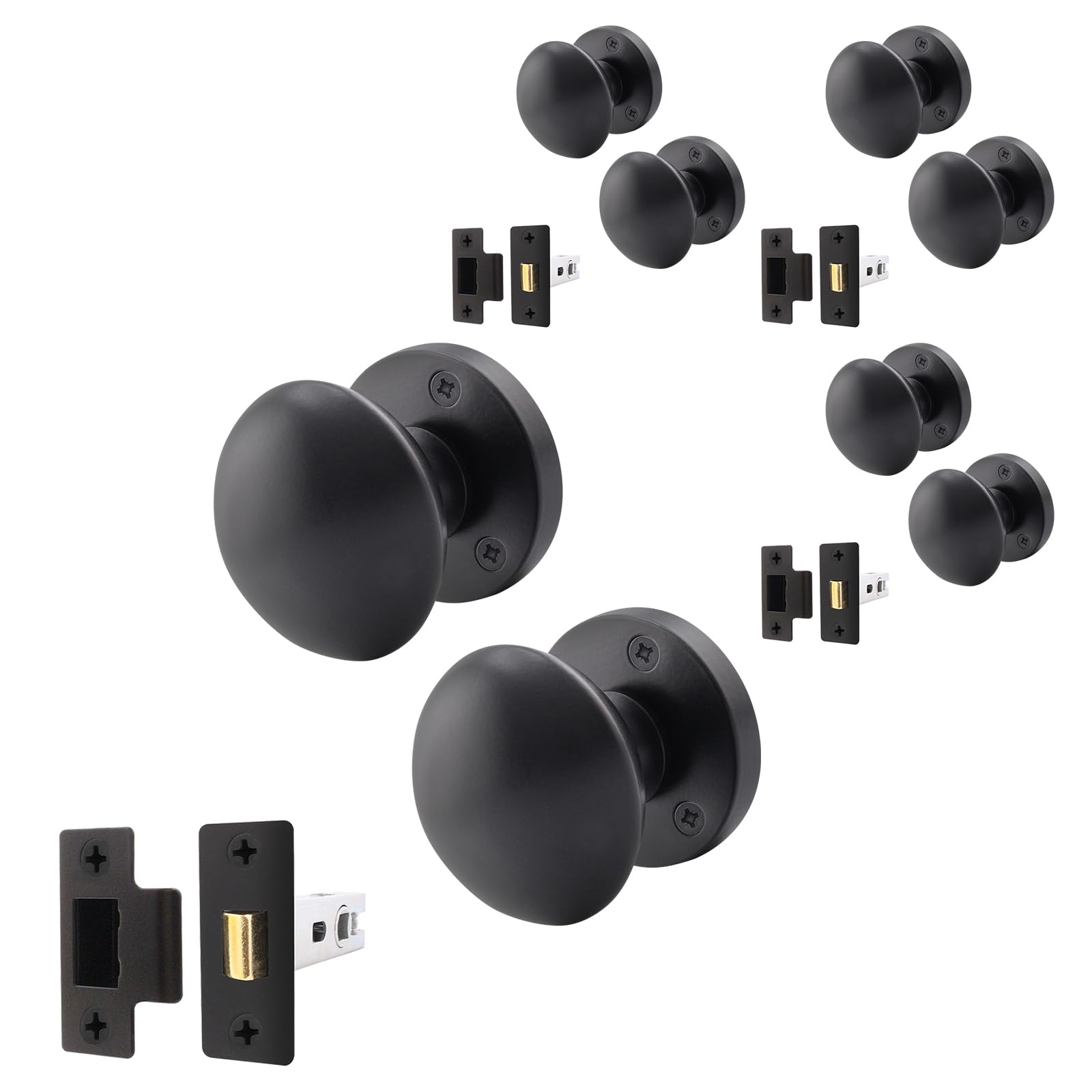 EAI Black Door Knob Set - 4 Pairs of Matt Black Victorian Mortice Knobs (55mm) & Latch (76mm) for Internal Doors