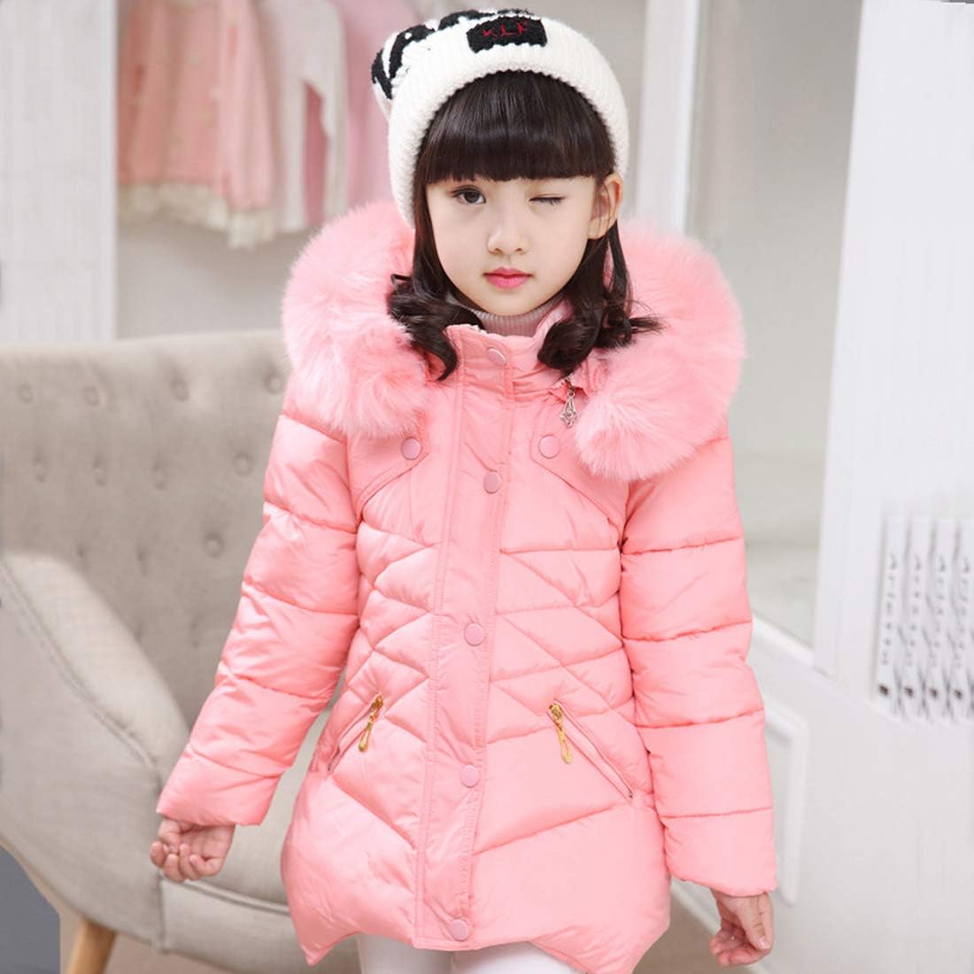 Girls Winter Coats Fur Hooded Warm Puffer Jacket Parka Coat for Girls