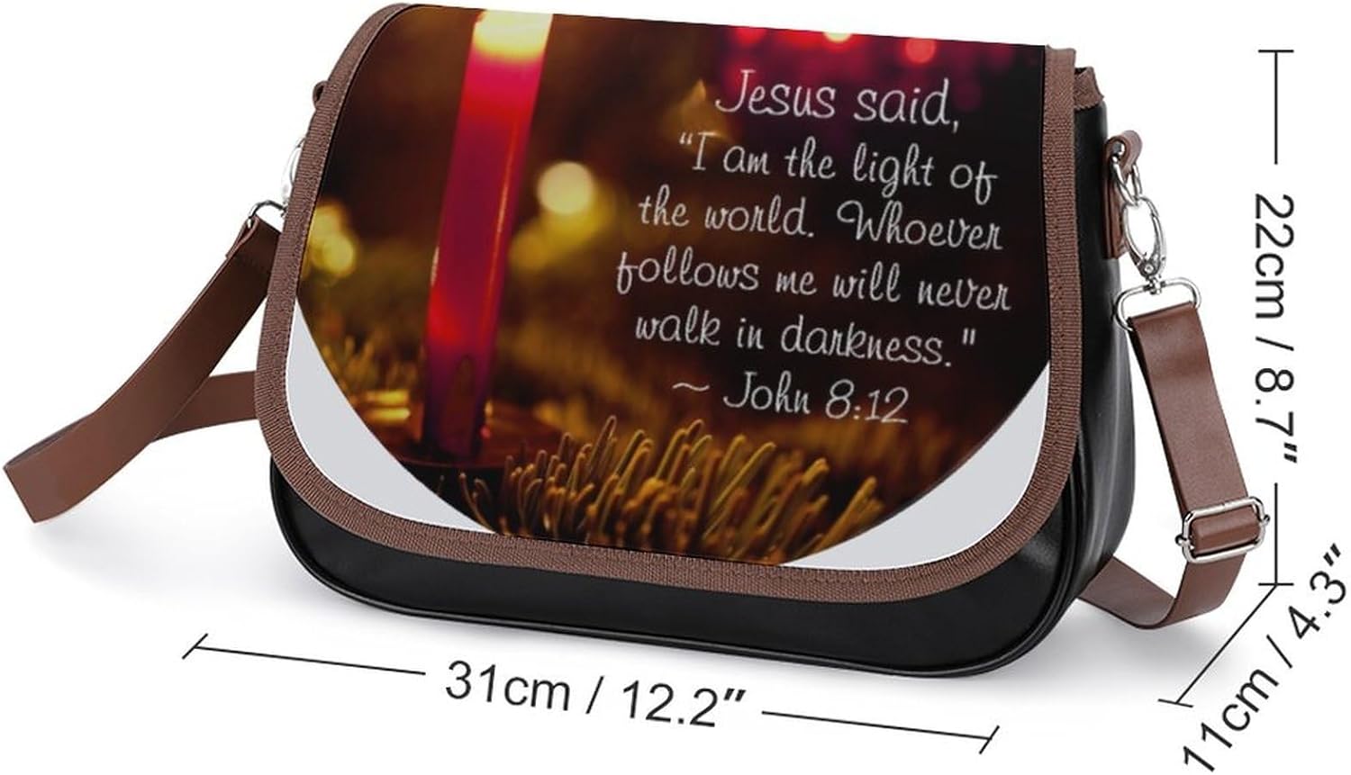 Jesus Said, I Am The Light of The World, John 8 12Women's Faux Leather Crossbody Bag, Waterproof Wrinkle-Resistant Shoulder Bag with Detachable Strap, Large Capacity Casual Handbag, Fashion Daily Purs