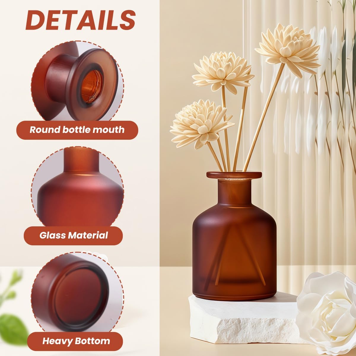 130ML/4.3OZ Amber Red Glass Diffuser Bottle Empty Refillable Aromatherapy Container Fragrance Accessories for Essential Oils & DIY Crafts - Image 3