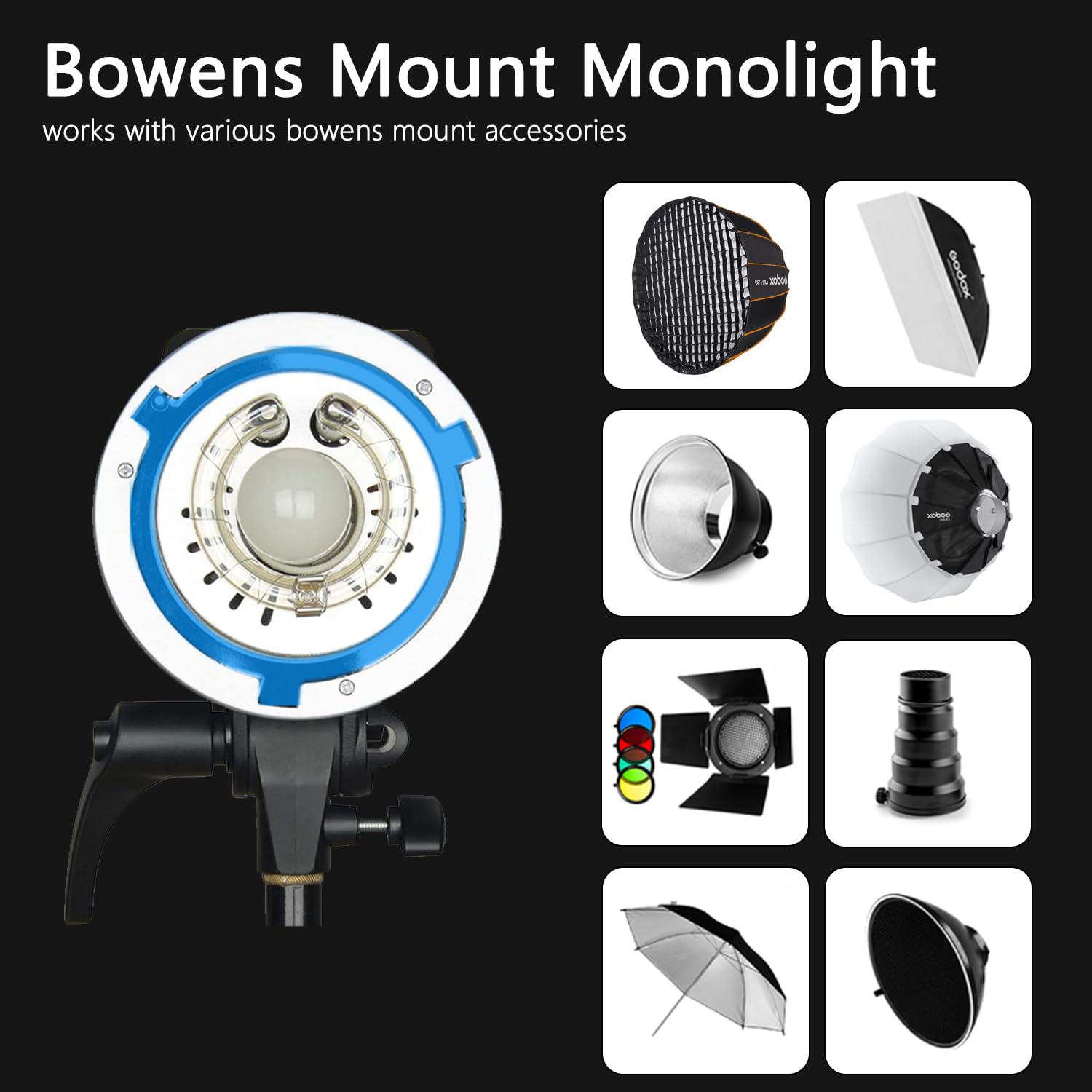 Godox MS300 Kit de lumière stroboscopique de Studio pour la Photographie, 2Pack 300W Stroboscope Photo avec Monture Bowens, Déclencheur de Flash, boîte à lumière, trépied, Sac de Rangement, Parapluie