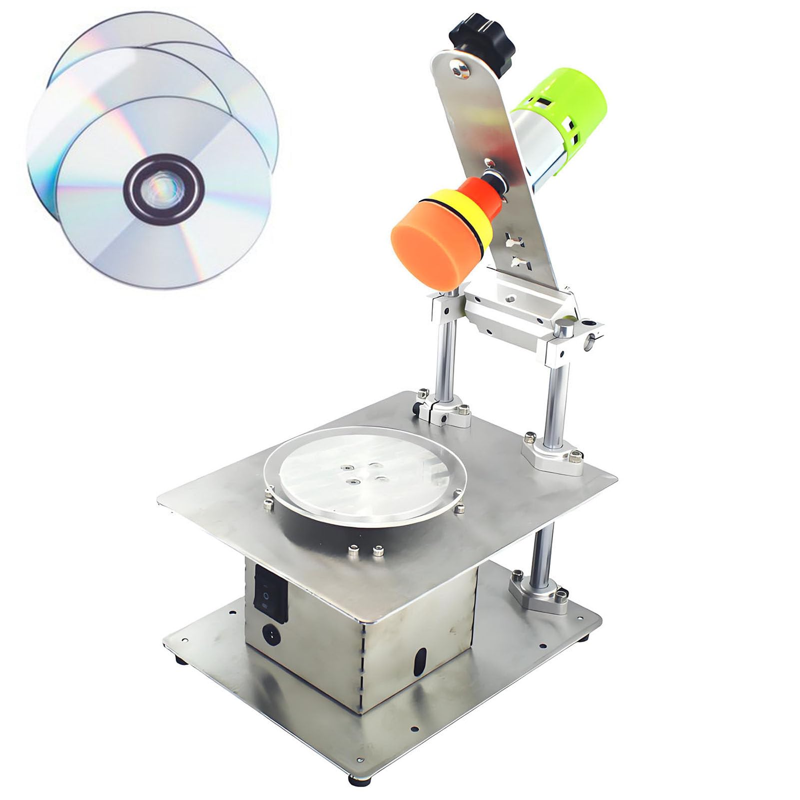 ExoticaBlend Professional Disc Polishing Machine 200W Electric CD DVD Scratch Repair Device with 2 Polishing Cotton Adjustable Speed Stainless Steel Body for Disc Grinding & Data Recovery