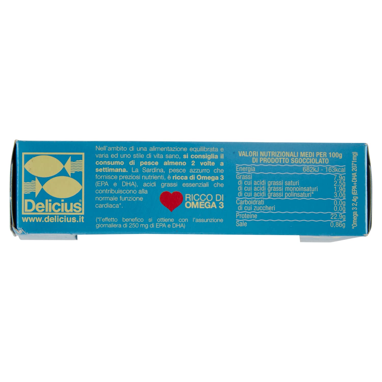 Delicius Scatola di Filetti di Sardina al naturale 120g (10 pezzi)